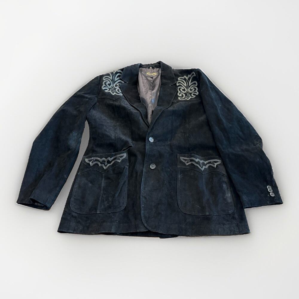 Scully Mens Black Button Up Cowboy Ranch Rodeo Western Blazer Jacket 44 *Flaws*